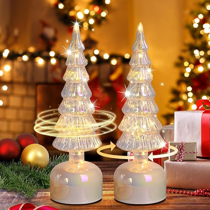 Glass Christmas Trees for Tabletop, Rotating Mercury Glass Christmas Tree Decoration, Sparkling S... | Amazon (US)