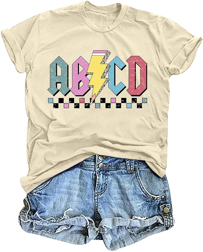 LHBNK Teacher Shirts Women ABCD Teacher Tshirt Teacher Life Shirt Tops Back to School Gifts Casua... | Amazon (US)