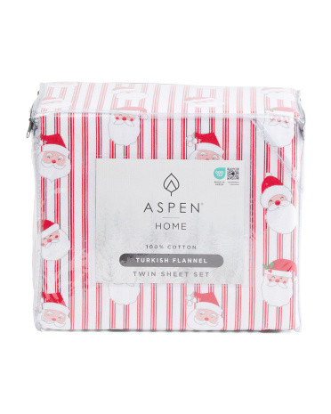 Made In Turkey Santa Stripe Flannel Sheet Set | TJ Maxx