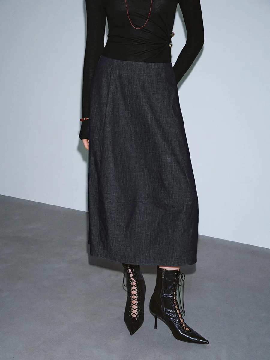 Pull On Loose Fit Denim Midi Skirts | Urban Revivo