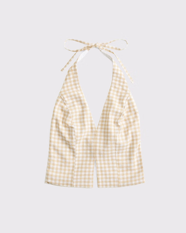Women's Linen-Blend Tailored Halter Vest | Women's Tops | Abercrombie.com | Abercrombie & Fitch (US)