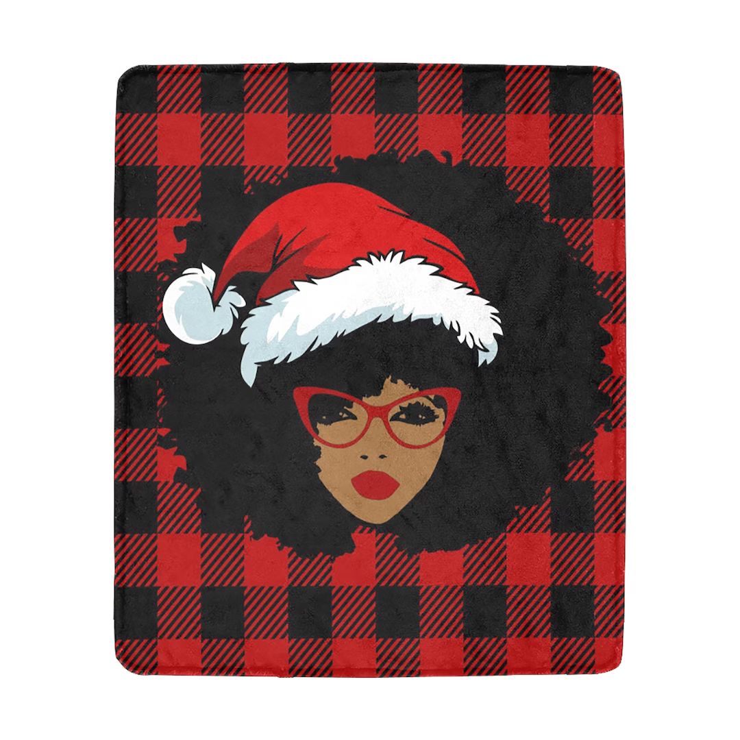 Christmas Blanket Women's Blanket Santa Hat Afro Lady - Etsy | Etsy (US)