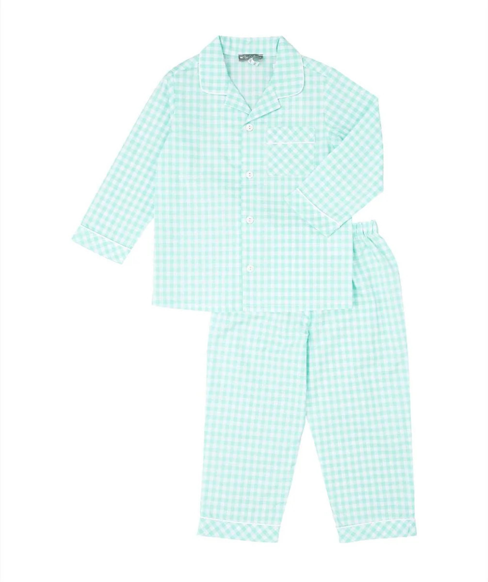 Aqua Gingham Pajamas Set | LIV & Company