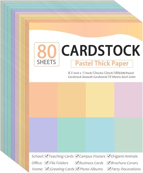 80 Sheets Cardstock Paper 8.5 x 11 Inches Thick Paper Card stock Colored Cardstock Papers 180gsm ... | Amazon (US)