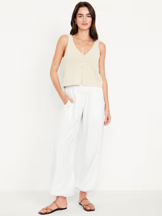 Mid-Rise Linen-Blend Harem Pants | Old Navy (US)