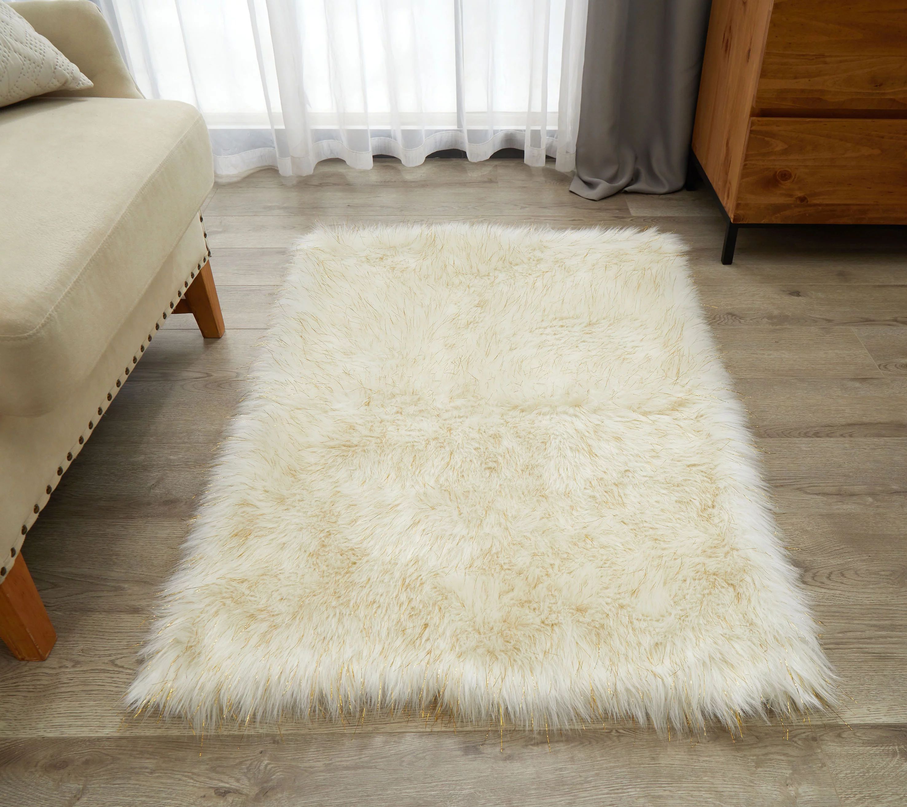 Lanco Fluffy Sheepskin Faux Fur Shag Area Rug, Gold, 30x46 - Walmart.com | Walmart (US)