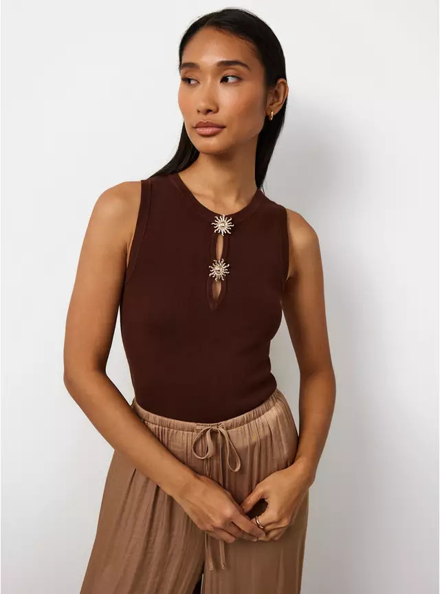Buy Brown Sun Button Detail Vest 14 | Waistcoats | Tu | Tu Clothing
