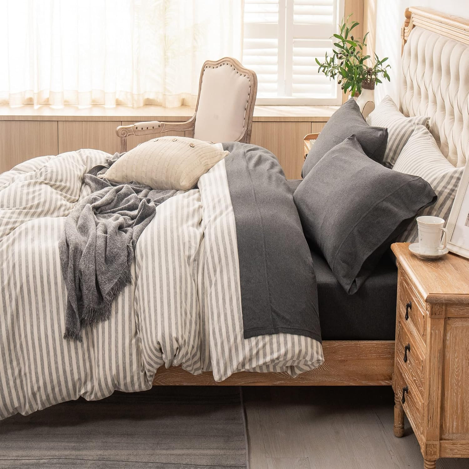 PURE ERA Jersey Knit 4pc Bed Sheet Set 100% T-Shirt Heather Cotton Super Soft Comfy Breathable Fi... | Amazon (US)