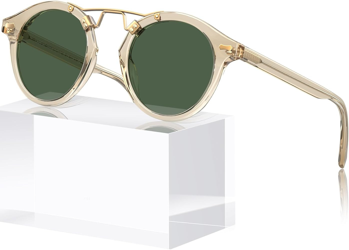 CARFIA Double Bridge Small Acetate Sunglasses for Women Polarized, Retro Metal Brow Ladies Sunnie... | Amazon (US)