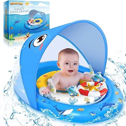 Baby Pool Float with Canopy, Infant Pool Float for 6-24 Months, Baby Swimming Float, Toddler Pool... | Amazon (US)