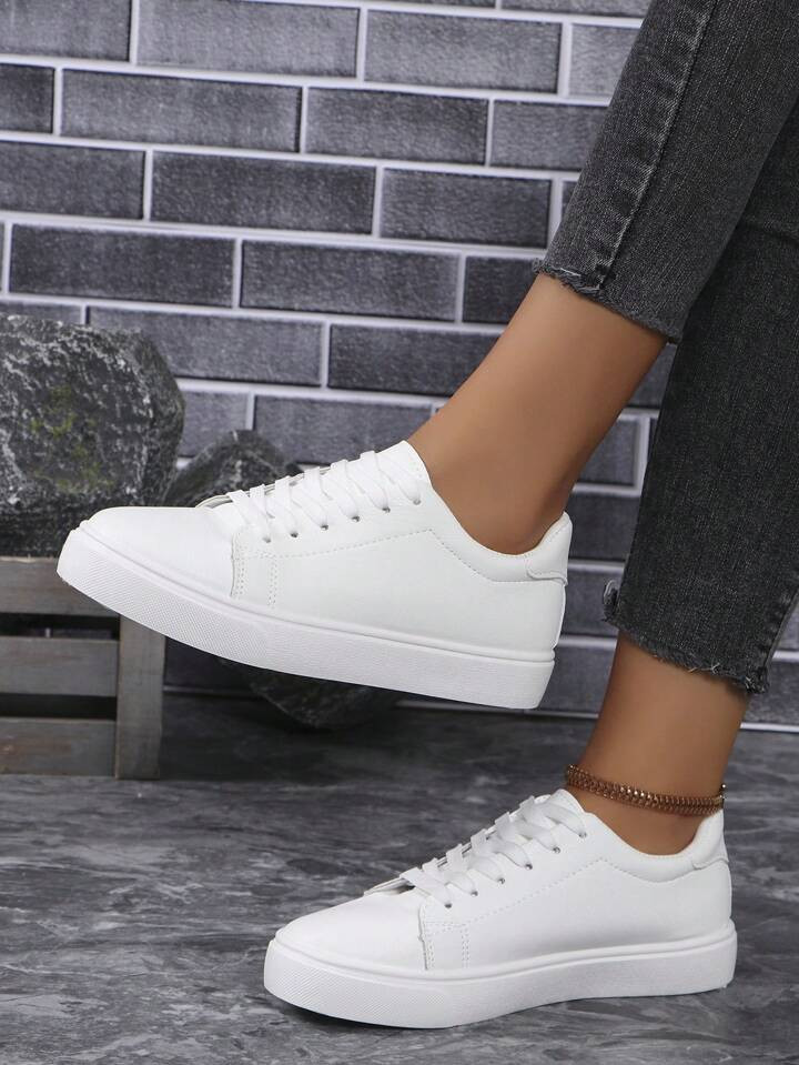 2024 Women's New White Lace-Up Soft-Soled Comfortable Campus Style, Street Outdoor Trendy Casual ... | SHEIN