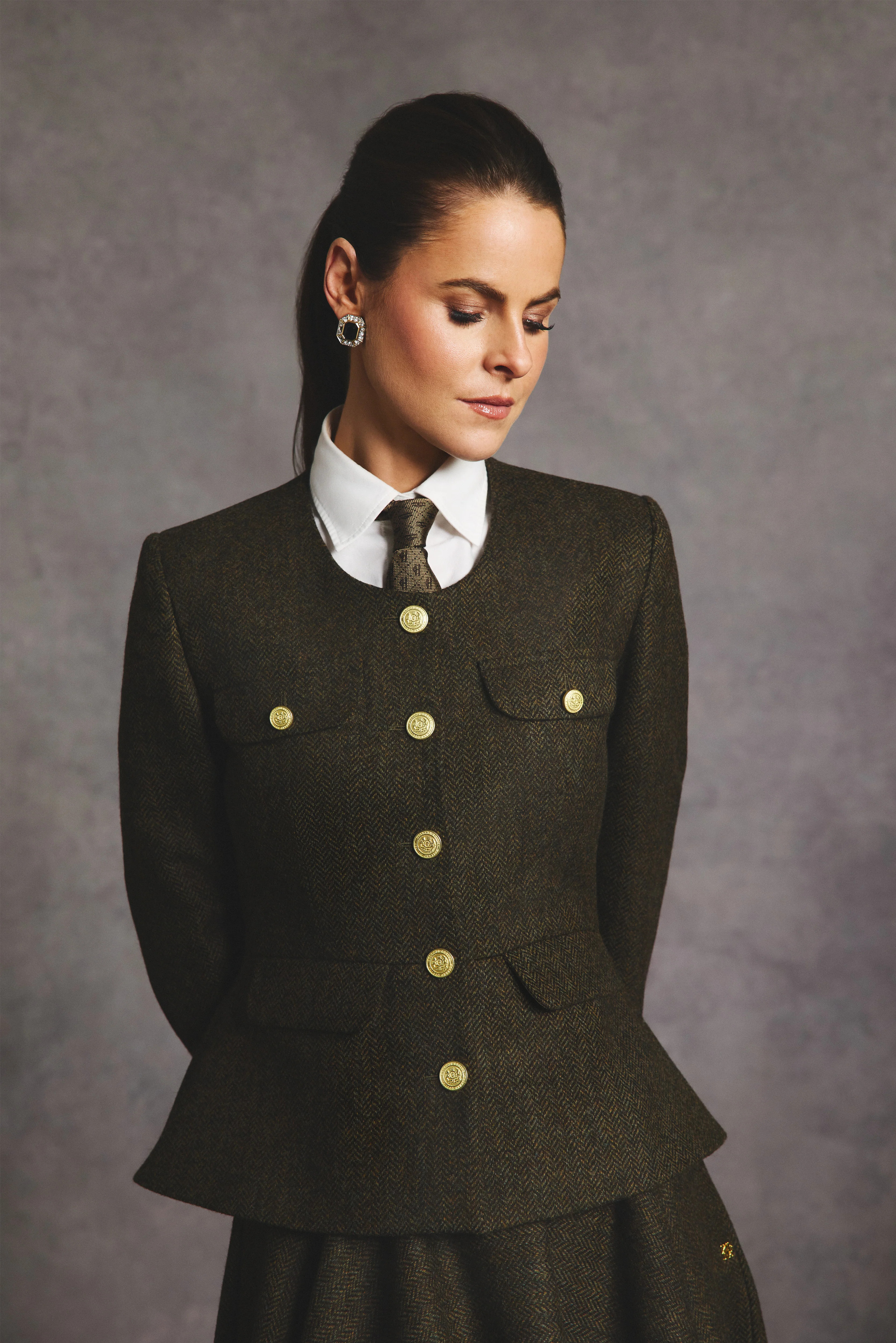 Tailored Peplum Jacket (Dark Green Herringbone) | Holland Cooper
