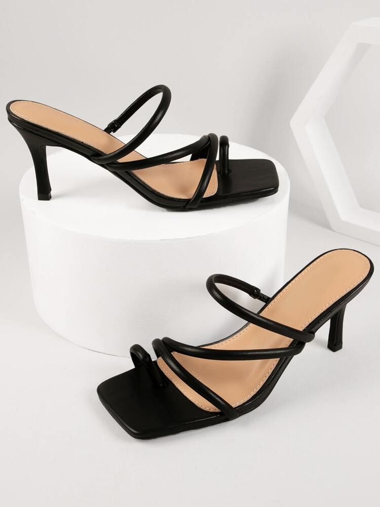 Faux Leather Toe-Loop Stiletto Heels | SHEIN