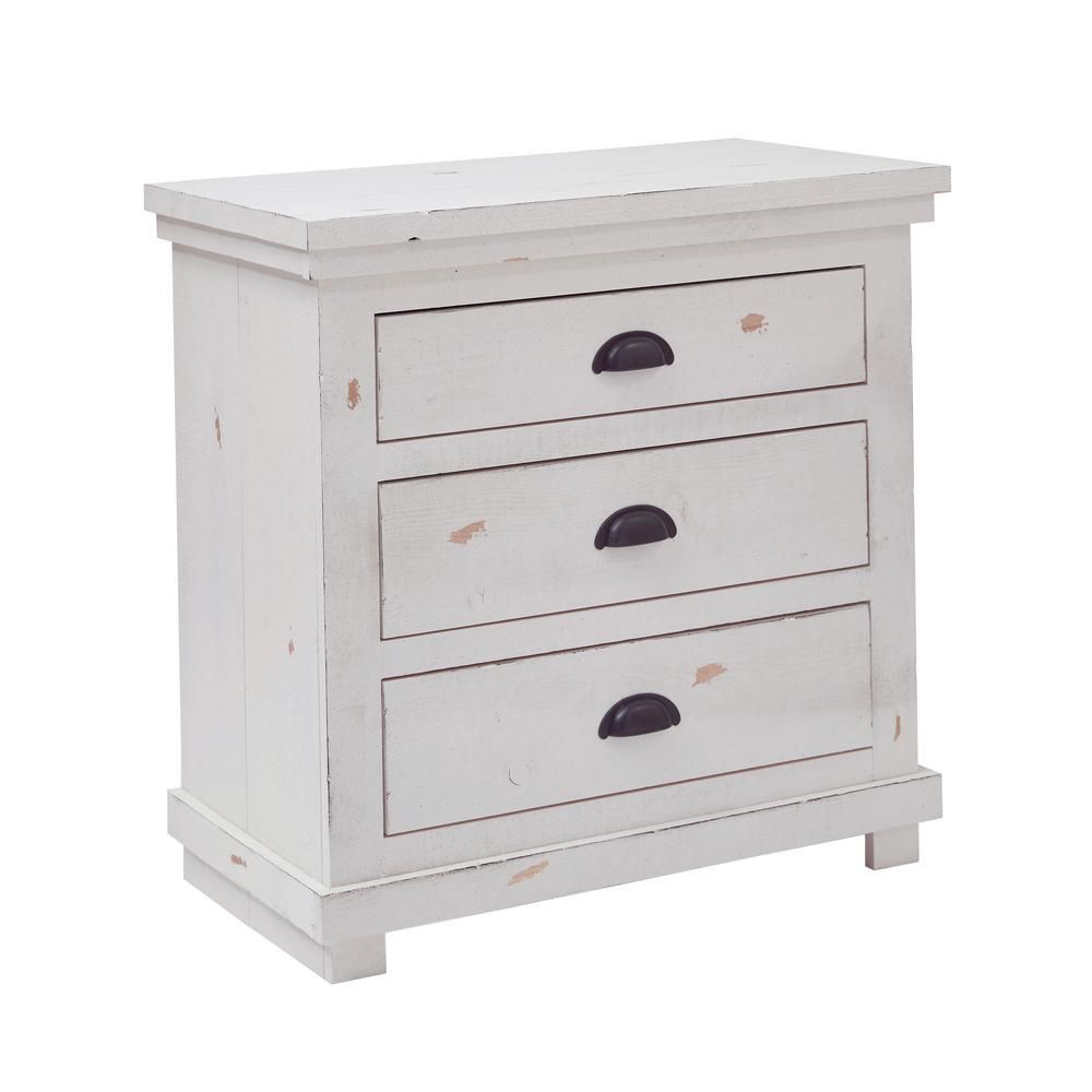 Progressive Furniture Willow 3-Drawer Distressed White Nightstand-P610-43 - The Home Depot | The Home Depot