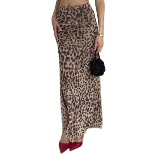 Womens Leopard Print Maxi Skirt Y2K Cheetah Print Low Waist Bodycon Long Pencil Skirt Vintage Skirt | Amazon (US)