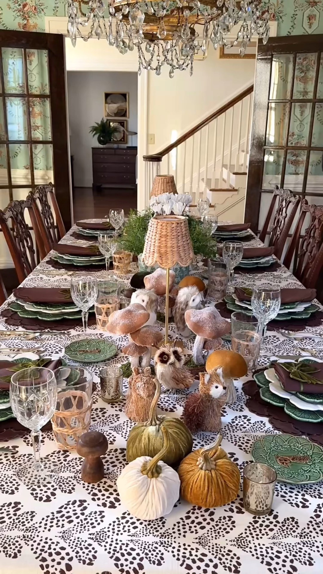 Thanksgiving table throwback! 🍁 Bringing all the cozy woodland tones — dark cocoa, olive green, and gold — with layers of texture and soft candlelight.
Shop this look: tablecloth, velvet pumpkins, napkins, bows, and more linked here. ✨
#ThanksgivingDecor #TablescapeInspo #LTKHome #LTKHoliday #FallHosting

#LTKHoliday #LTKHome #LTKSeasonal