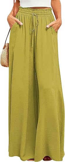 Ulovmi Women's Wide Leg Palazzo Pants High Waisted Flowy Lounge Trousers with Pockets | Amazon (US)