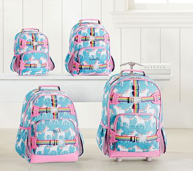 Mackenzie Aqua Unicorn Parade Backpack | Pottery Barn Kids