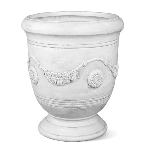Greens Word Planters for Indoor & Outdoor Plants, 16.5 Inch Large Magnesium Oxide Urn Planter with Drainage Hole, Decorative Unique Garden Plant Pots for Front Porch & Home Decor, Lightweight, White | Amazon (US)