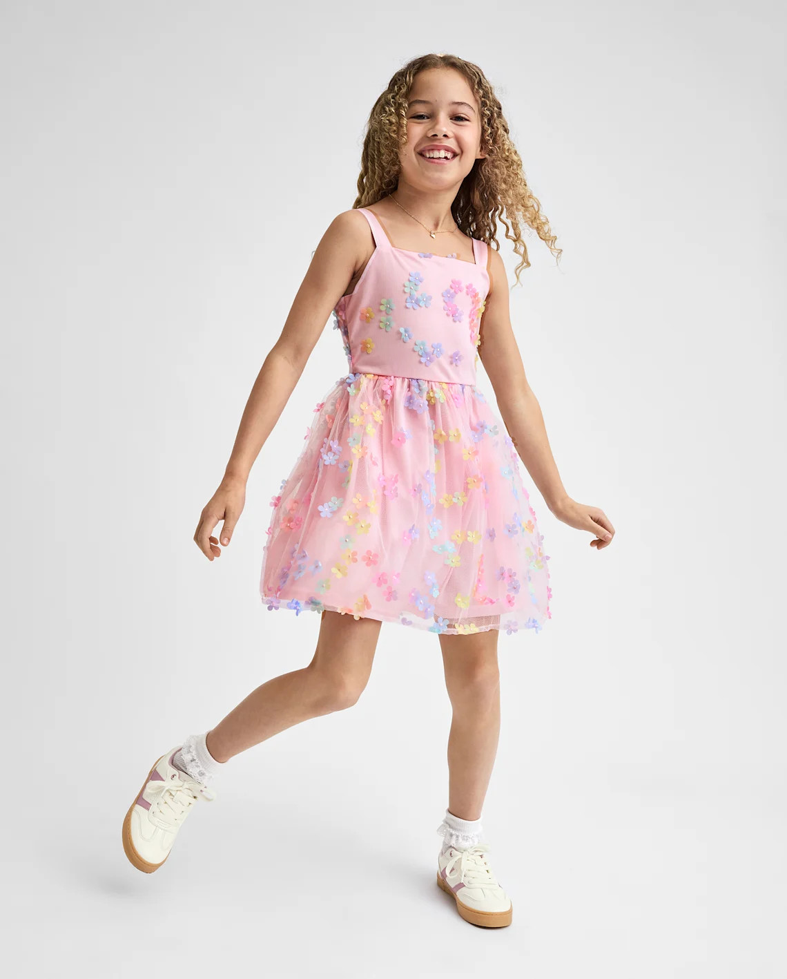 Girls Rainbow 3D Floral Mesh Fit And Flare Dress - pink | The Children's Place