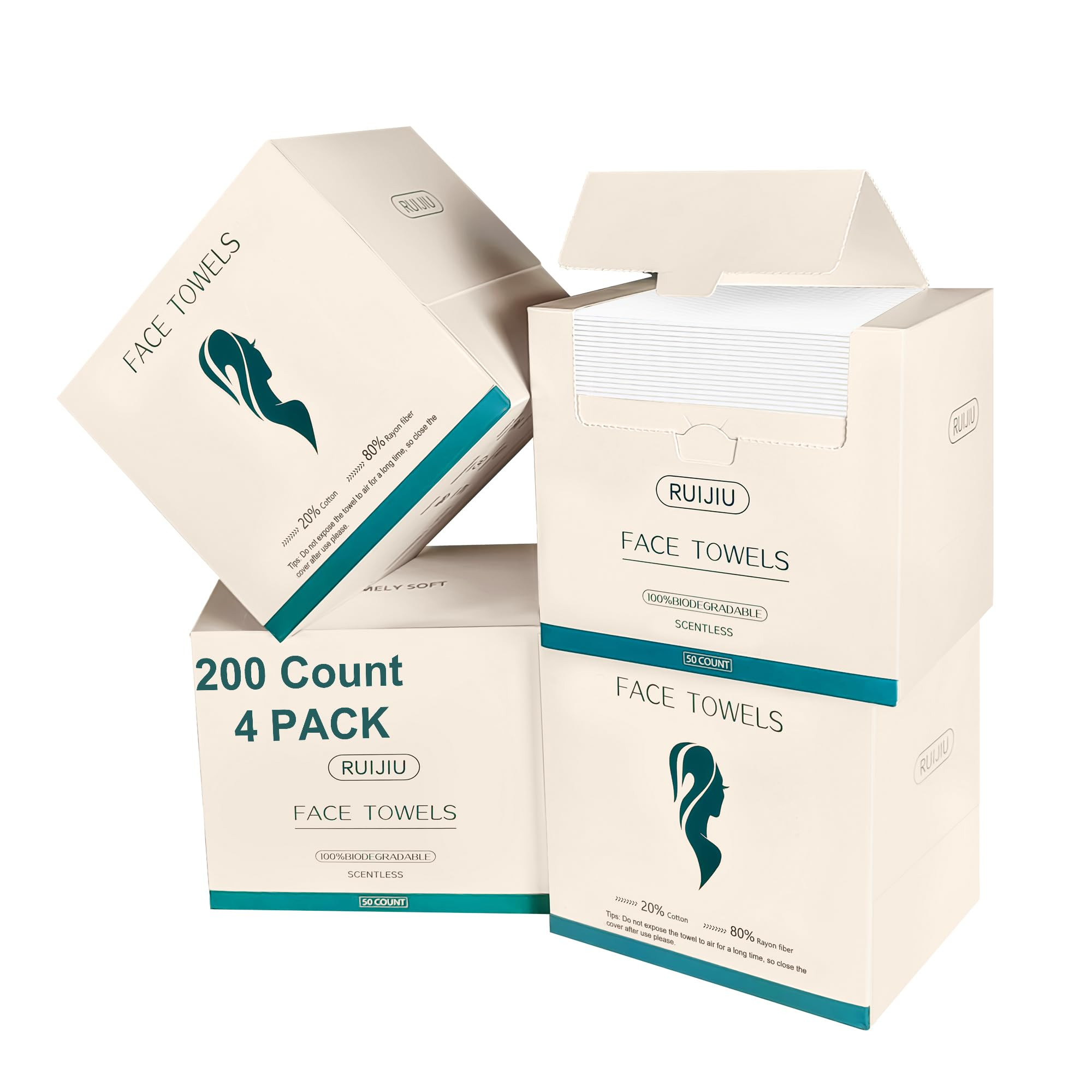 200 Count 4 PACK Disposable Face Towel, Large Size 10"X 12", Disposable Face Cloths, 100% Biodegr... | Amazon (US)