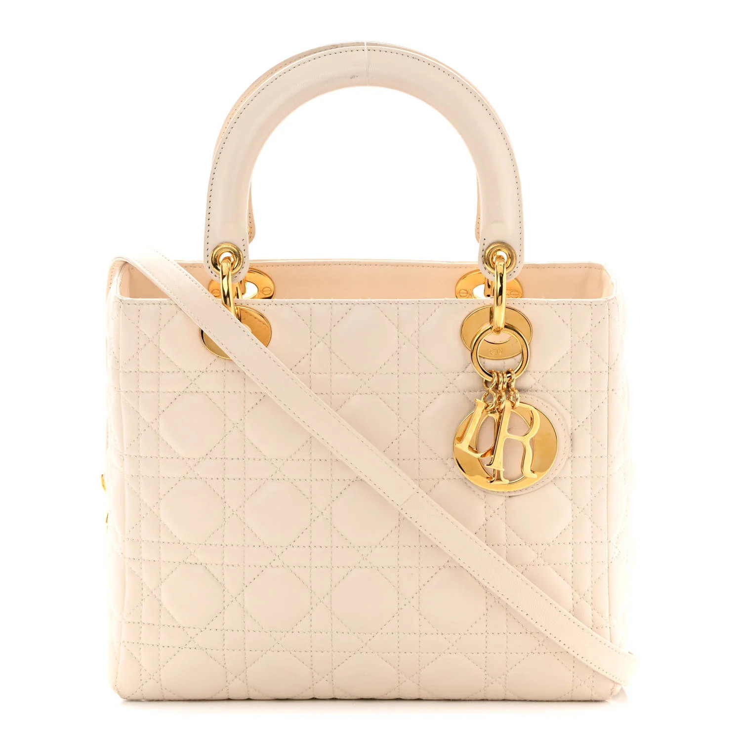 Lambskin Cannage Medium Lady Dior Light Beige | FASHIONPHILE (US)