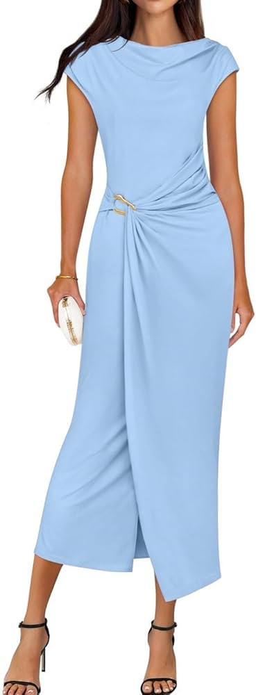 ZESICA Women's 2026 Summer Mock Neck Casual Bodycon Dress Cap Sleeve Elegant Cocktail Party Long ... | Amazon (US)