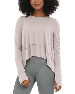 ODODOS Long Sleeve Tee for Women with Thumb Hole Athletic Gym Workout Crop Tops Yoga Shirts | Amazon (US)