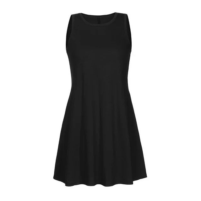 Fesfesfes Spring Dresses for Women Round Neck Casual Solid Color Sleeveless Tank Dress Loose Abov... | Walmart (US)