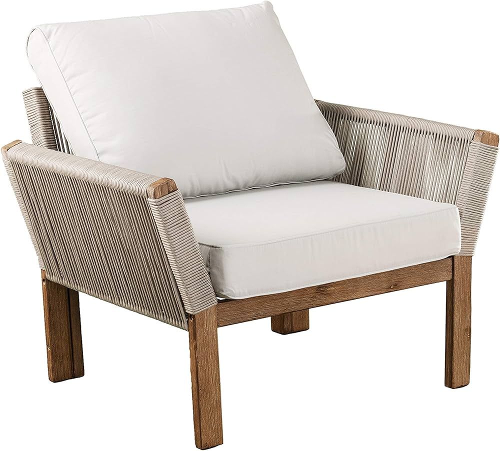 SEI Furniture Brendina Outdoor Armchair, Natural, White | Amazon (US)