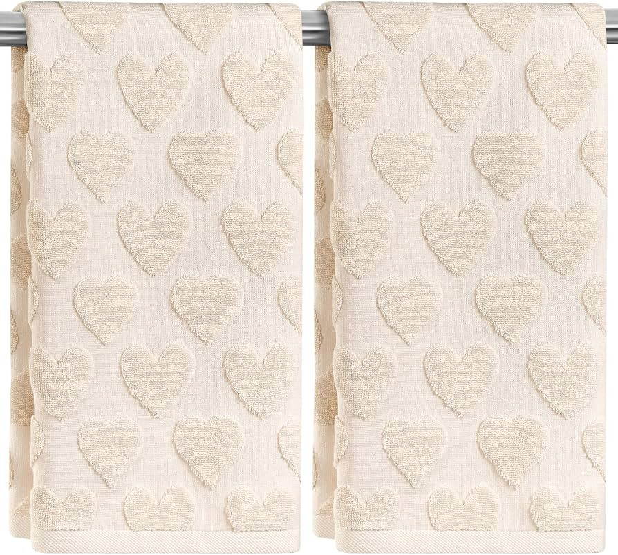 GreenPine 2 Pack Valentines Hand Towels Beige Heart Bathroom Decorative Towels Set Valentines Day... | Amazon (US)