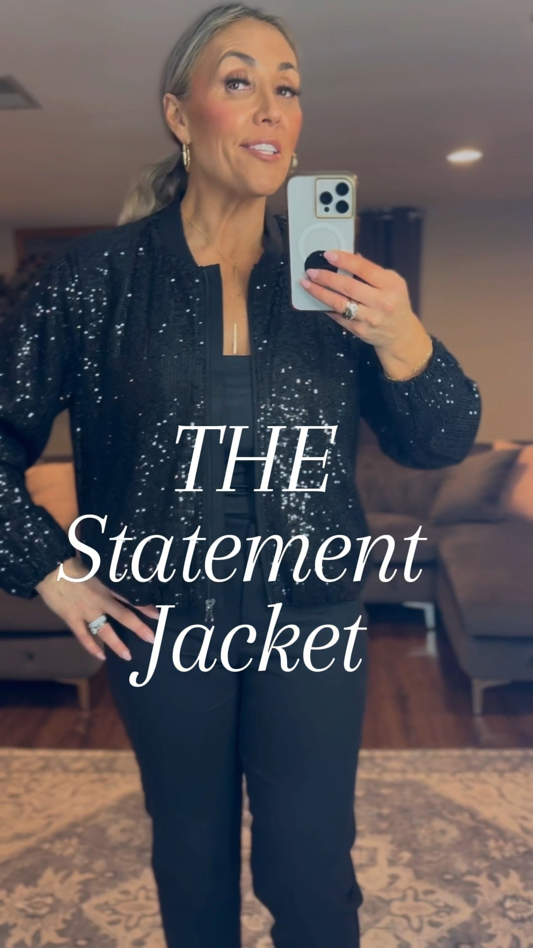 Just a little sparkle… and suddenly the whole mood changes. ✨

Throw it over basics and let the jacket do the talking.
Sharp. Effortless. A little dangerous.

✨Your Reinvention Dress Code ✨