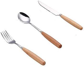 MBB 12 Pieces Wood Stainless Steel Cutlery Set Wooden Handle Flatware Set Knife Fork Spoon Servic... | Amazon (US)