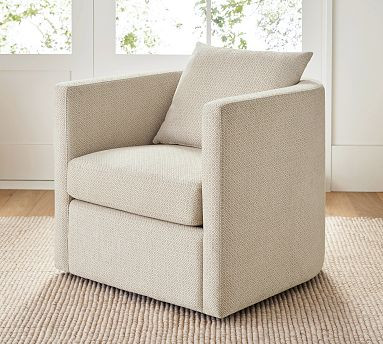 Ayden Barrel Arm Upholstered Swivel Armchair | Pottery Barn (US)