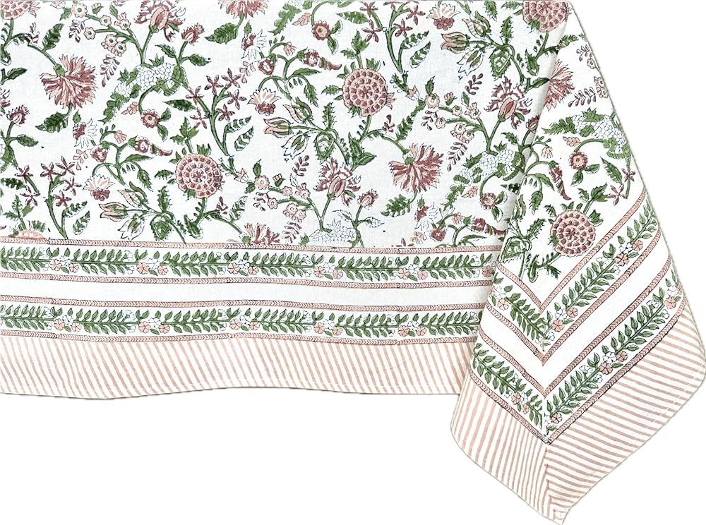 ATOSII Mahoka Rust 100% Cotton Square Fall Tablecloth, Handblock Floral Linen Table Cloth for Kit... | Amazon (US)