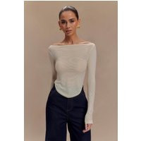 Colette Boat Neck Mesh Top - Ivory I MESHKI I Size S | MESHKI US