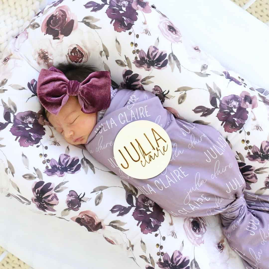 Personalized Dusty Purple Baby Name Swaddle Blanket | Caden Lane