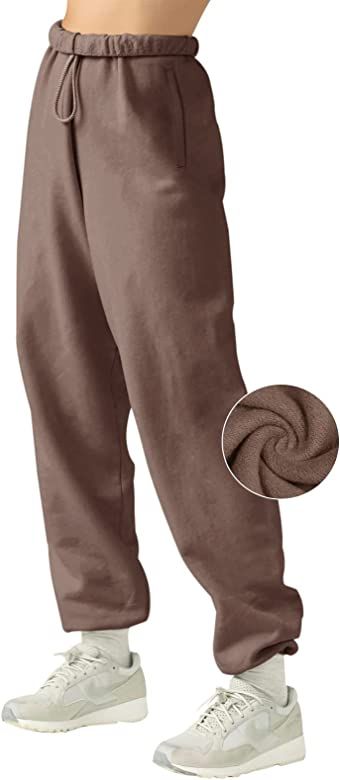 LASLULU Womens Fleece Sweatpants High Waisted Joggers Pants Athletic Lounge Trousers with Pockets | Amazon (US)