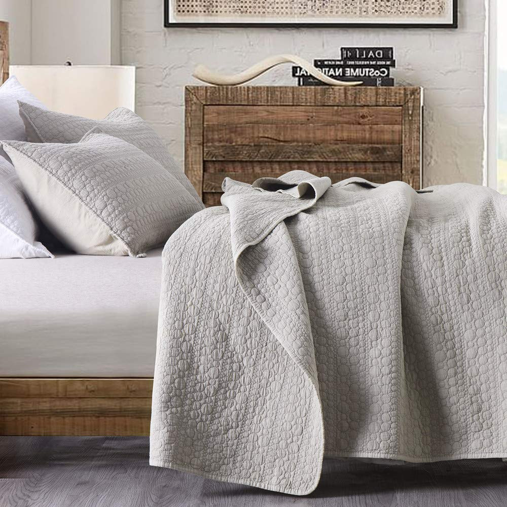 HORIMOTE HOME Quilt Set King Size Beige, Classic Geometric Spots Stitched Pattern, Stone-Washed M... | Amazon (US)