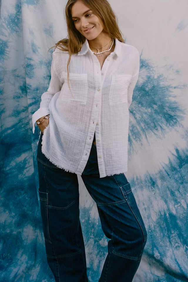 UO Luca Textured Cotton Button-Down Shirt | Urban Outfitters (US and RoW)