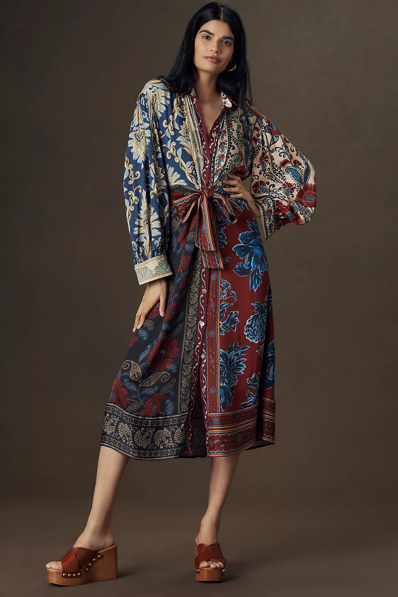 Farm Rio Winter Mix Midi Shirt Dress | Anthropologie (US)