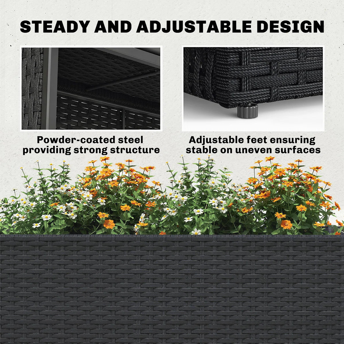 Raised Garden Bed with Adjustable Foot Pads for Patio, Balcony, PE Rattan Wicker Planter, Freesta... | Wayfair North America
