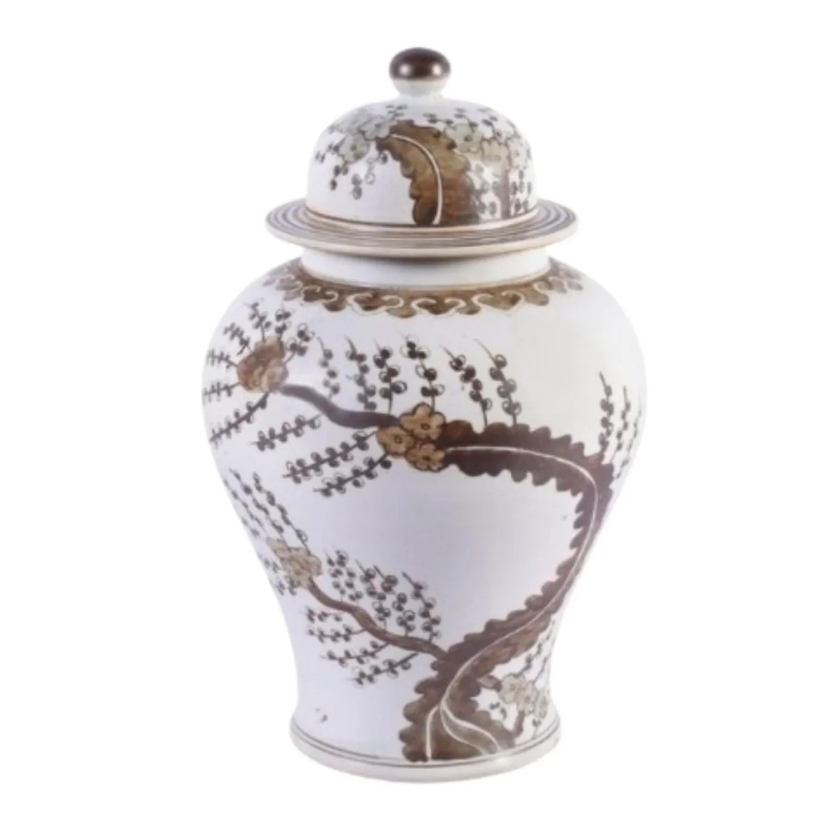 Brown Porcelain Hong Wu Plum Blossom Motif Temple Jar | The Well Appointed House, LLC