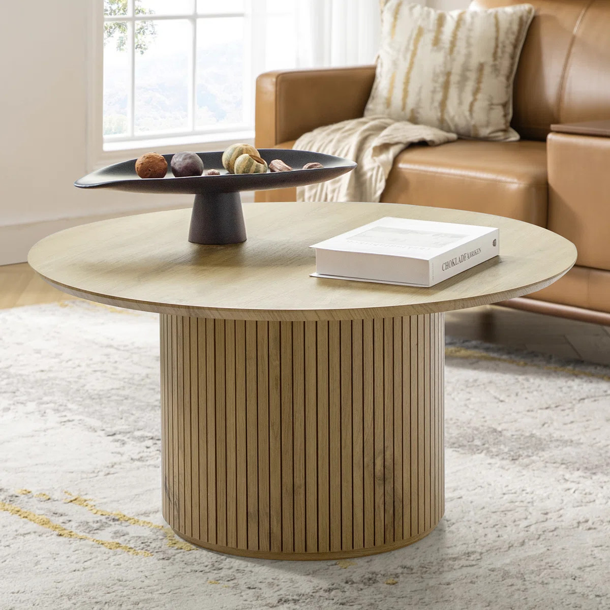 Marrina 31.5"W Modern Coffee Table with Vertical Fluted Wooden Base | Wayfair North America