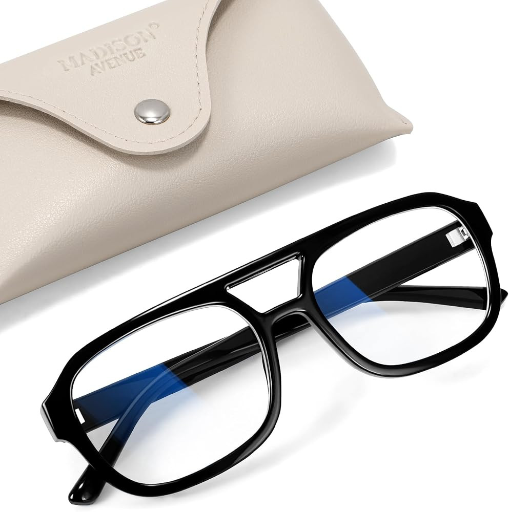 Madison Avenue Retro Aviator Blue Light Blocking Glasses for Women Men with Case, Trendy Rectangl... | Amazon (US)