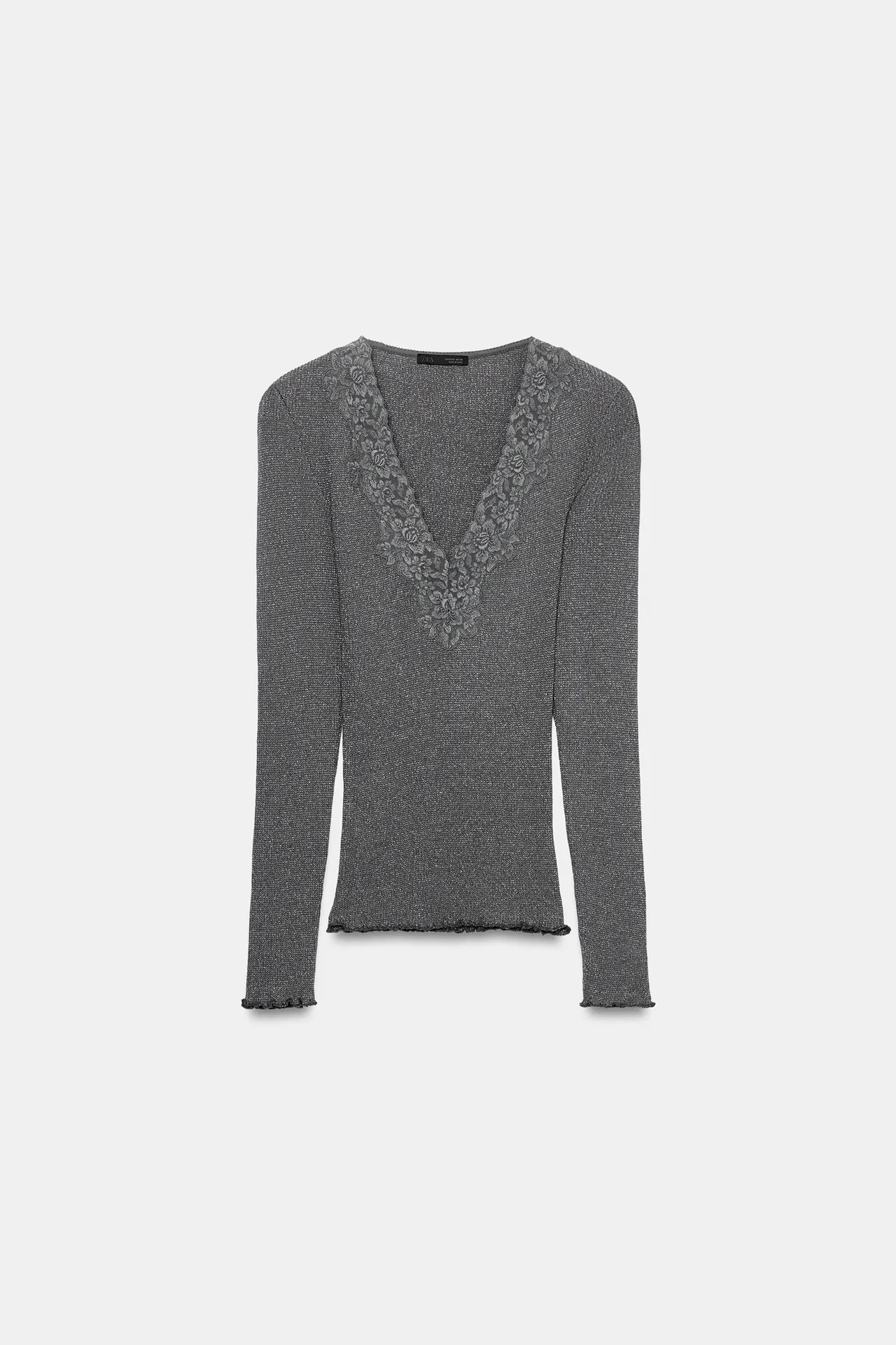 T-SHIRT AUS METALLIC-GARN MIT SPITZE | Zara DE