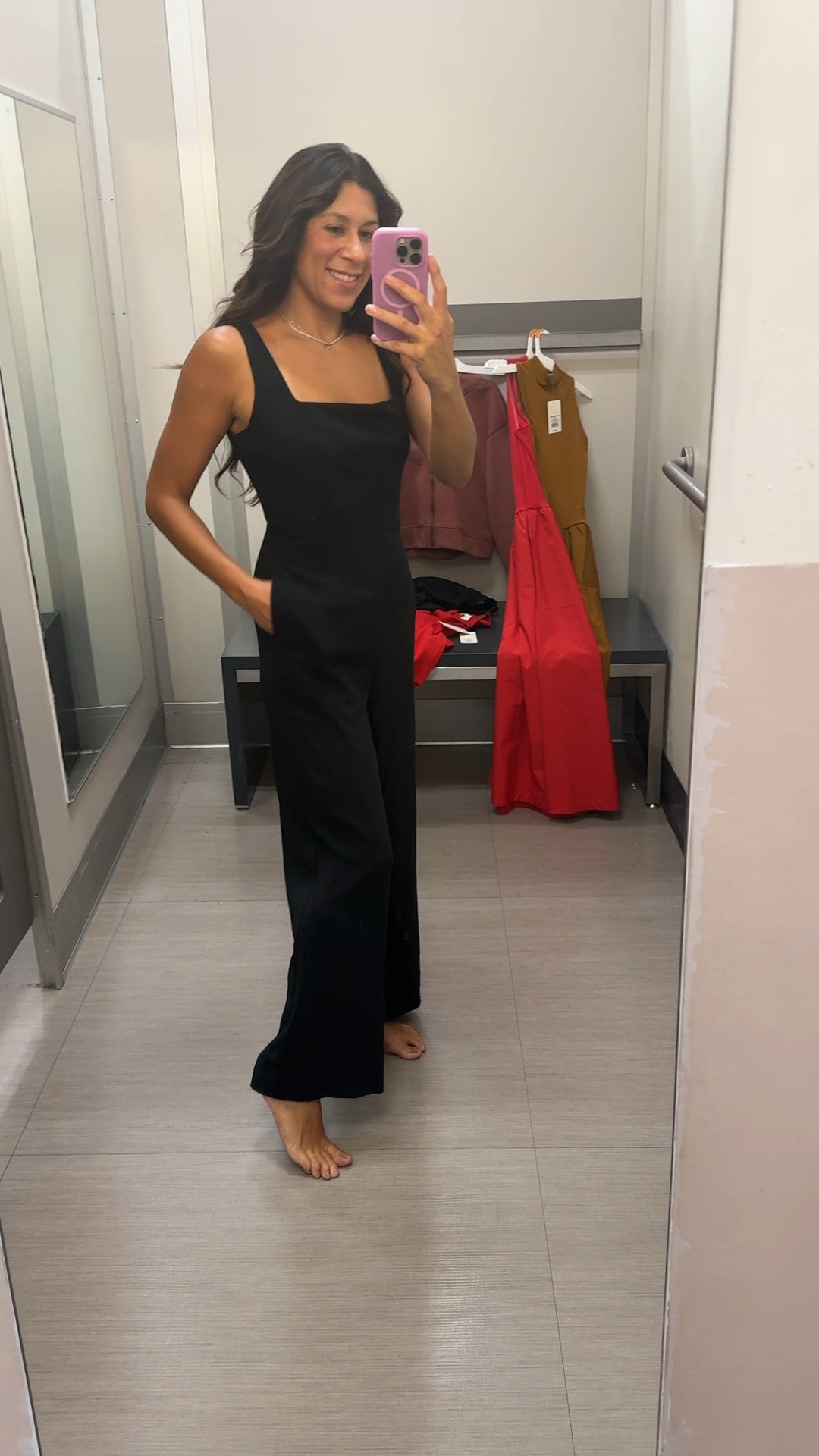 The cutest, most comfortable jumpsuit I have worn! Plus pockets! Yes!!! This has a side zip for easy access plus a rouched back for the perfect fit. I really like the square neckline too  

#LTKSeasonal #LTKWorkwear #LTKFindsUnder50