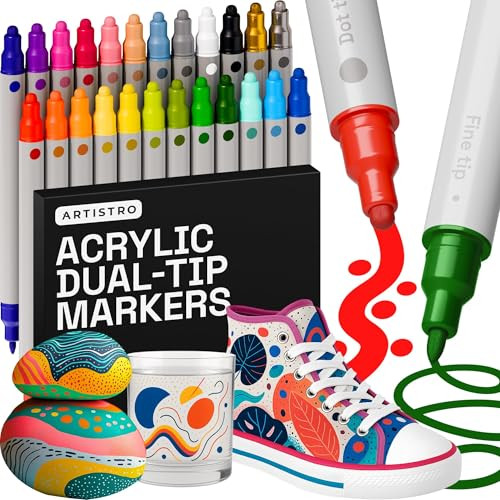 ARTISTRO 24 Acrylic Paint Markers for Rock, Fabric, Wood, Glass, Craft, Decoration - Dual-Tip Paint Pens - Stocking Stuffers, Christmas Gift Idea for Teens, Grandkids, Kids - Art Supplies | Amazon (US)
