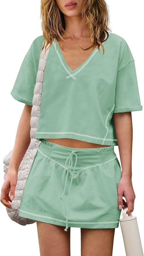 Panadila Womens Workout Set 2 Piece Outfits Skirt Set Matching Sets Crop Tops and Skirt with Shor... | Amazon (US)