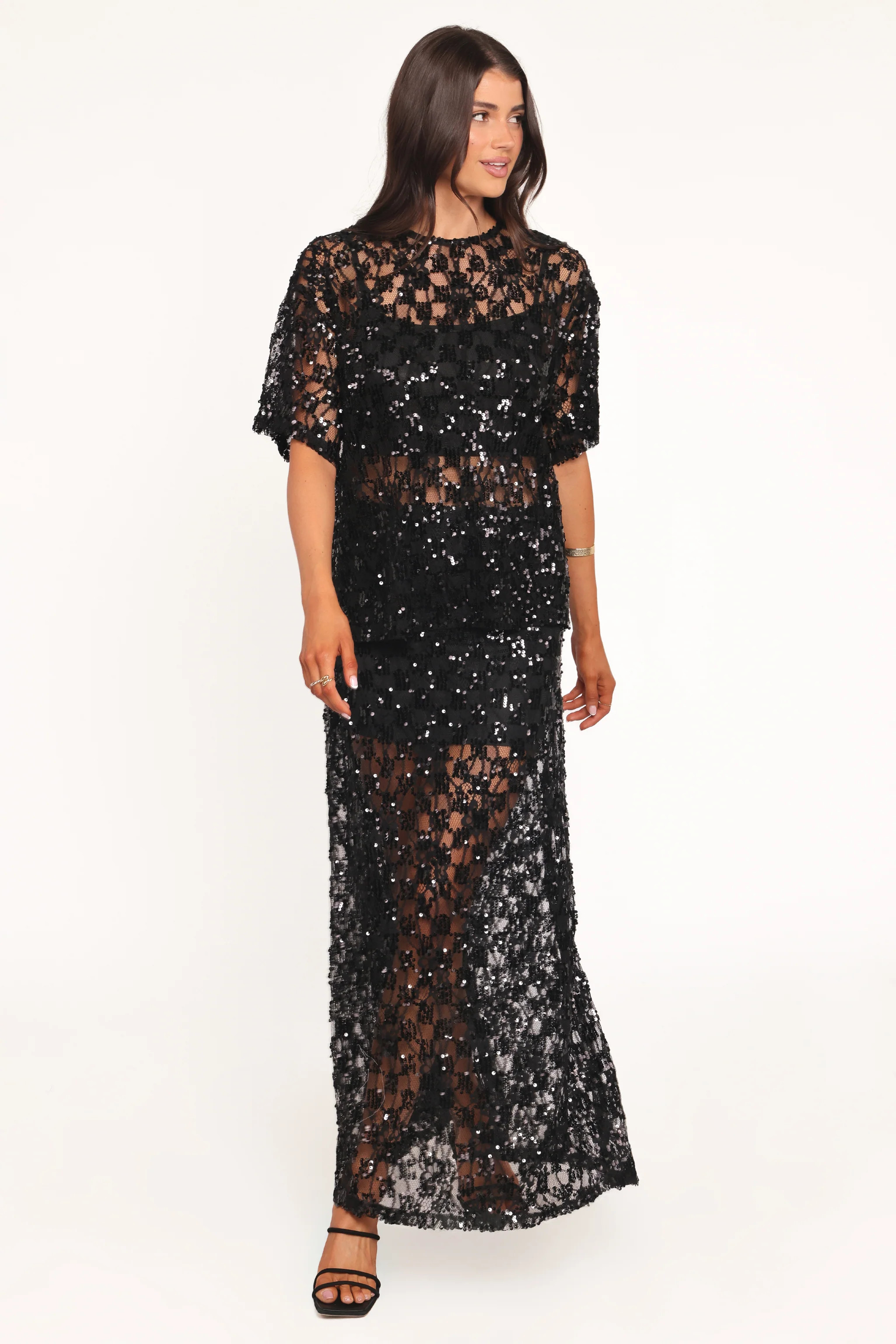 Yonder Sheer Panel Lace Maxi Skirt - Black | Petal & Pup (US)